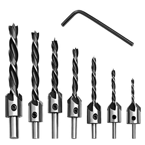 Image of 8 PCS Countersink Drill Bit Set, Woodworking Chamfer Counter Sinker Drill Bits 3-Pointed High Speed Steel Drill Bits with One L-Wrench for Wood Tools Sets Drilling Chamfer Punch