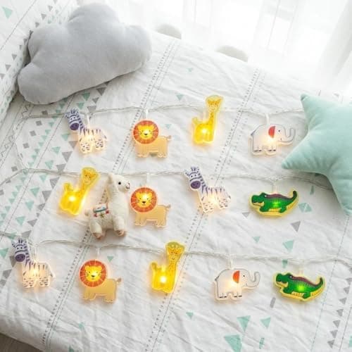 Image of HHMTAKA Children's Fairy String Light 10 Warm White LEDs 1.5M Safari Kids Animal Lights Battery Operated Indoor Use String Light for Nursery Kids Bedroom