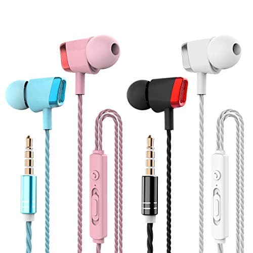 Image of CBGGQ 4 Packs Earphones, Noise Isolating In-Ear Headphones with Pure Sound and Powerful Bass, Earbuds with Microphone & Volume Control, Headphones for iOS and Android Smartphones, Laptops, Gaming,etc