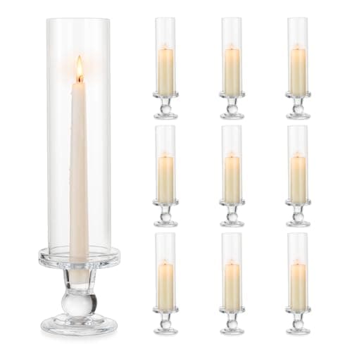 Image of Inweder Glass Hurricane Pillar Candle Holders:10 Pcs Candlestick Holders for Wedding Party Cylinder Candle Stand for Christmas Clear Taper Candle Holder with 25cm Open-Ended Glass for Home Decor, S