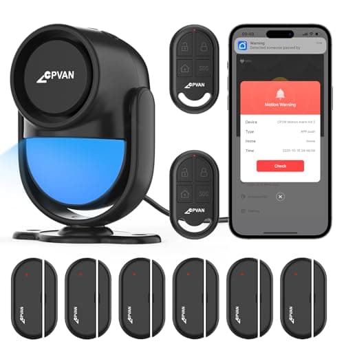 Image of CPVAN Home Alarm System, 2.4G WiFi PIR Motion Sensor Alarm, Wireless DIY Smart Door/Window Alarm for Home Security with Phone APP Alert 9 Pieces Kit (PIR Alarm Hub, 6 Door Sensors, 2 Remotes), Black