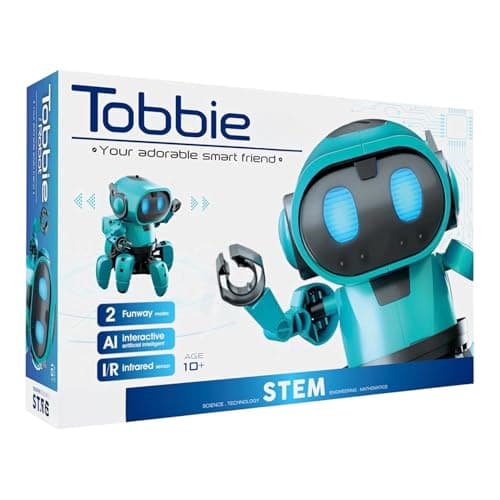 Image of Tobbie the Self-Guiding AI Robot STEM Kit – Build Your Own Interactive Robot Toy – Educational Science & Coding Construction Set for Kids – Blue Robotics Gift