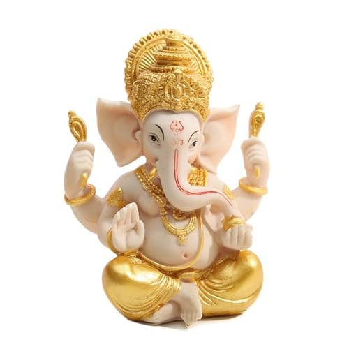Image of DWE Lord Ganesha Statue, Hindu Elephant God Statues Sculpture Indian God Ganesh Statue Figurine Buddha Ornaments for Home Office Car Decoration (Gold+Beige)