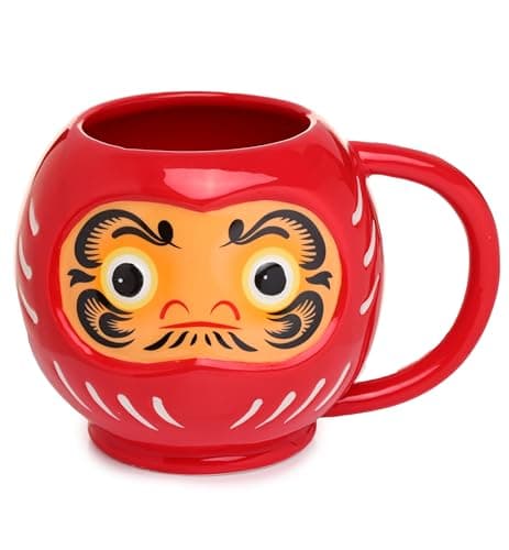 Image of Puckator Japanese Red Daruma Head Ceramic Shaped Tea Coffee Mug - Funny Home Accessories - Cute Gifts for Girlfriend Large Mugs for Men Women Hot Drinks Cups Presents Secret Santa Gift Cup Set