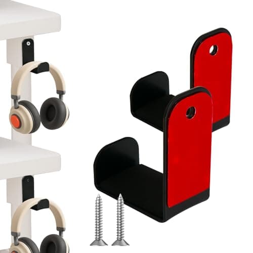 Image of Hi-ERA Space Saving Headphone Hanger (2 Pack) - Strong Adhesive Wall Mount or Screw-in Headset Stand with Protective Rubber Pad, Perfect Gaming Desk & Office Accessories