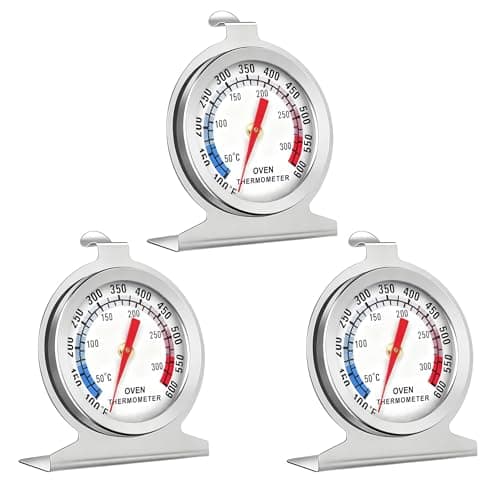 Image of 3PCS Oven Thermometer, Food Baking Accurate Temperature Monitoring Silver Large Dial Instant Read Stainless Steel Kitchen Cooking Thermometer for Fan Electric Pizza Oven Cooking/Baking/Grilling/BBQ