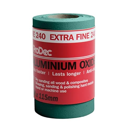 Image of ProDec 5m Roll 240 Grit Extra Fine Grade Green Aluminium Oxide Abrasive Sanding Paper for Sanding Wood, Paint, Plaster, Filler, Metal and More, 115mm Wide Sandpaper Compatible with Machine Sanders