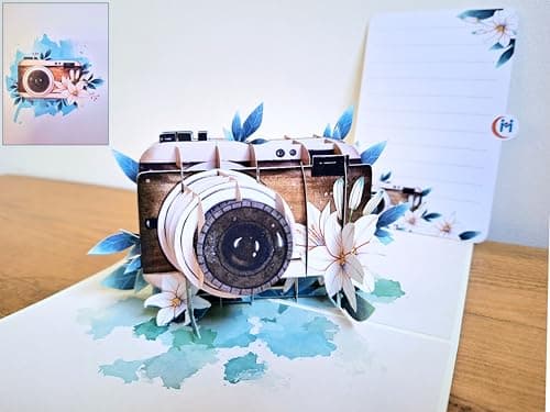 Image of Card Mavens - Vintage Camera Pop-Up Card for Birthday Get Well Cards for Him Her Retirement Father's Day Mother's Day Photography Enthusiasts Retro Classic Style Thank You