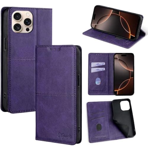 Image of Jiajihua Phone Case Compatible with Huawei Mate 9 Kickstand Flip Wallet Card Slot Magnetic Closure Purple