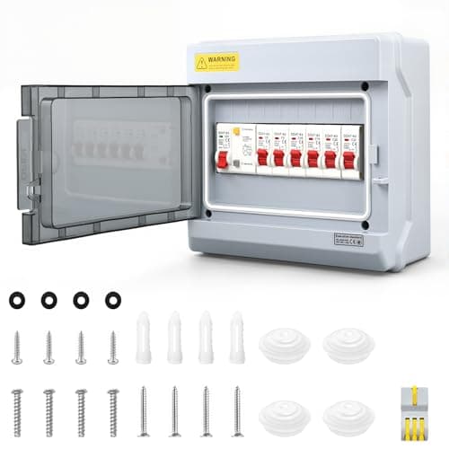 Image of 6 Way Consumer Unit Circuit Breaker, IP65 Weatherproof Garage Consumer Unit Anti-Leakage Fuse Box for Garage Workshop Caravan Outbuilding, 6MCB 6A+6A+10A+16A+20A+32A