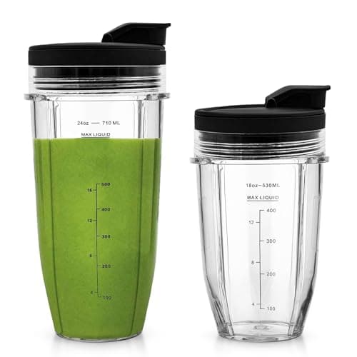 Image of 24oz & 18oz Blender Cups Replacement for Ninja Auto-iQ Blender BN750UK BN800UK BN500UK BN495UK CB100UK CB350UK TB301UK TB401UK, Ninja Blender Jug Smoothie Cup Replacement Parts with Flip Top Lids