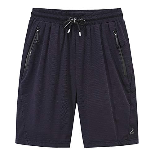 Image of MakingDa Baggy Mesh Shorts Men with Zip Pockets Elasticated Waist Breathable Lightweight Sweat Summer Sport Casual Tracksuit Shorts Jogger Gym Basketball Jersey-Dark Blue-M