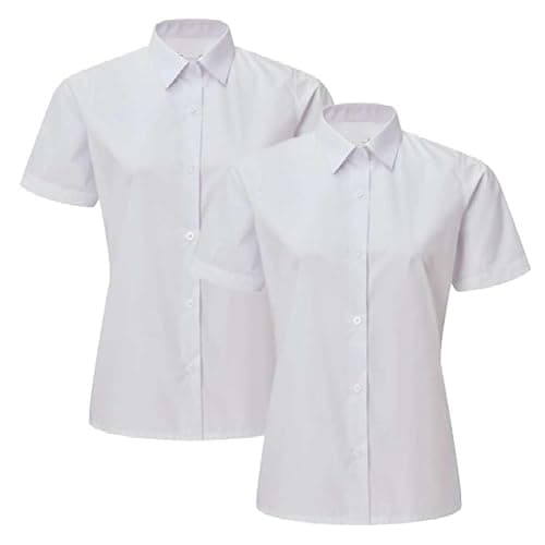 Image of Listers Schoolwear 2 Pack Girls White School Shirt Blouse Easy-Care Short Sleeve Regular Fit Ages 3-18y