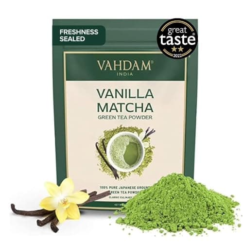 Image of VAHDAM, Vanilla Matcha Green Tea Powder - 25g | Pure Madagascar Vanilla + Premium Authentic Japanese Matcha | Hot or Iced - Vegan & Gluten-Free, Packaging may vary