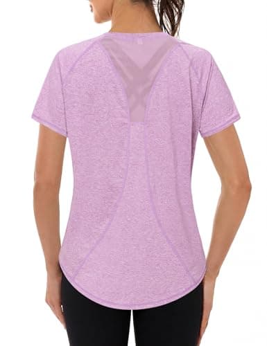 Image of Gyabnw Women's Sports T-Shirt Gym Yoga Workout Tops for Women Crew Neck Running Fitness Athletic Short Sleeves Tee Blush Pink
