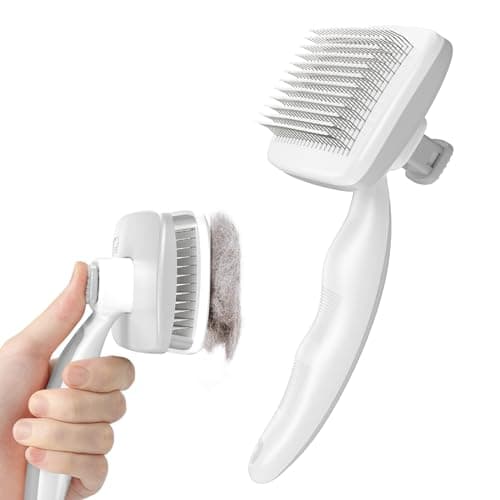 Image of Pecute Self Cleaning Slicker Dog Hair Brush Cat Comb,Rounded PinsPet Hair Brush for Grooming Portable Cat Brush Dog Brush for Cat Dog Massage Clean Tangled Brush,Gray White