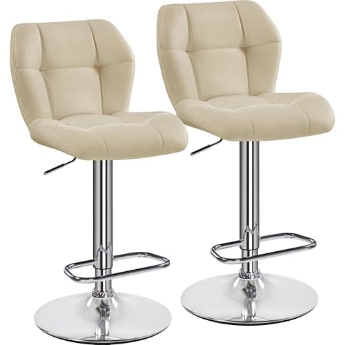 Image of Yaheetech Bar Stools Set of 2, PU Leather Breakfast Bar Chairs, Swivel Height Adjustable Barstools, Counter Stools with Backrest for Home Kitchen Bar Restaurant, Khaki