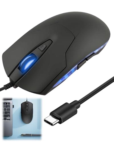Image of Wired USB C Mouse 6-Button Quiet Click Computer Silent Gaming Mouse-4 DPI Speeds Blue LED Ergonomic LED Backlight - Compatible with Mac Chromebook HP DELL XPS ASUS Surface Silent Gaming Mouse Type-C