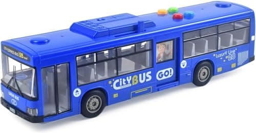 Image of Cemirk Bus Toy for Boys and Girls - with Lights and Sounds, Realistic Tires, Simulated Functional Doors, Friction-Powered Movement, (Blue)