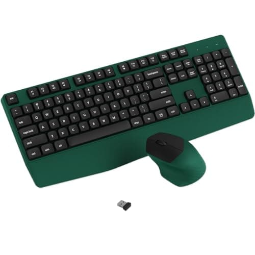 Image of COVEVA Wireless Keyboard and Mouse Combo, Ergonomic Keyboard with Wrist Rest and Wireless Mouse, 2.4Ghz Wireless Connection, Compatible with PC/Laptop/Windows/Mac for Home and Office Use (Black Green)