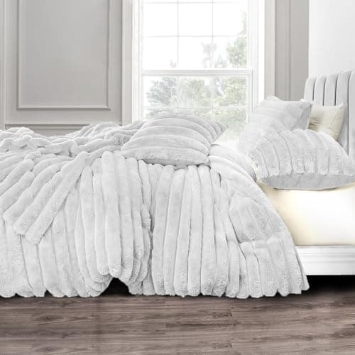 Image of Velosso Jumbo Cord Sherpa Reverse Duvet Cover Set - Ultra Soft Faux Fur Bedding with Plush Ribbed Texture, Warm & Cosy Winter Thermal Quilt Cover with Pillowcases (White, King)