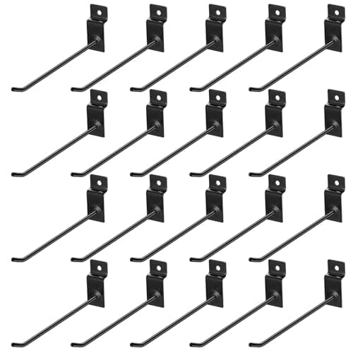 Image of Hmkesoteric 20 Pcs Pegboard Hooks for Slatwall Hooks, 15 cm/5.9 Inch Slat Wall Panel Display Hook, Heavy Duty Single Prong Wall Hanging Hook for Garage Retail Store Kitchen Tool Display
