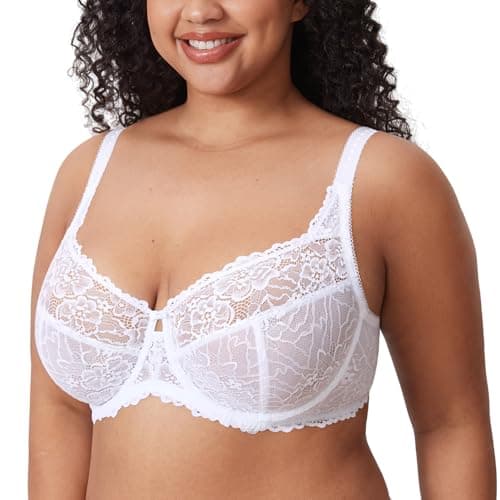 Image of Delimira Women's Plus Size Bra Full Coverage Minimiser Non Padded Lace Underwired Bras White 40G