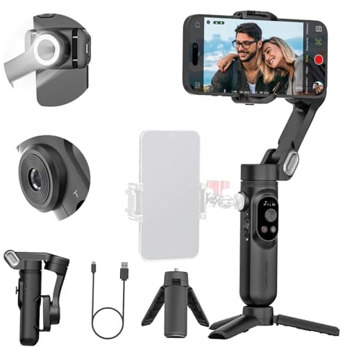 Image of AOCHUAN 3-axis Phone Gimbal Stabilizer for iPhone 15/14/13 Pro Max Android w/Face Tracking,1/4"Threads,Built-in Fill Light, Portable Smartphone Gimbal Video Recording for TikTok,YouTube-Smart X Black