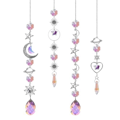 Image of BDSHUNBF 4 PCS Sun Catchers, Crystal Suncatchers, Rainbow Suncatcher, Hanging Moon Star Sun Catchers, Wind Chimes for Window, Garden, Car, Office, Party, Wedding