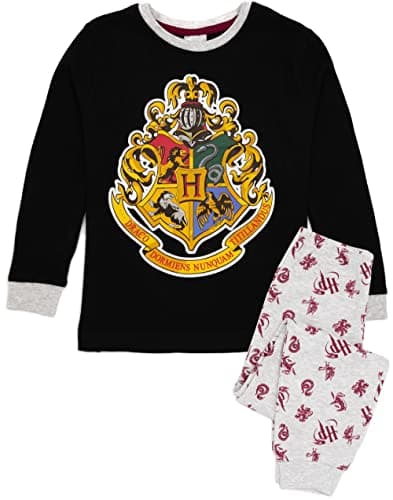 Image of Harry Potter Boys Pyjama Set | Kids Black Loungewear T-Shirt & Pants Complete PJ Set | Slytherin Gryffindor Short Sleeve Tee Long Leg Bottoms Clothing Pajama Loungewear | Cosy Nightwear Gift for Him