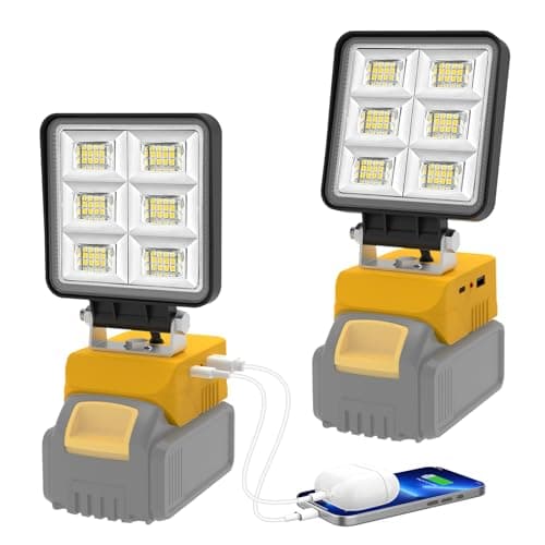 Image of 2 Pack Work Lights Compatible with dewalt 18v Battery, NATPOW Flood Lights LED with 2 Mode, USB & Type-C 5200LM Portable Security Lighting for Car Garage Camping Emergency(No Battery)