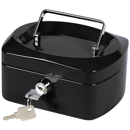Image of Cash Box Q-CONNECT Small 155x75x120mm Black/Office Equipment/Type-Small/Shape-Rounded/Material-Metal/Colour-Black/Dimensions (mm)-155x75x120