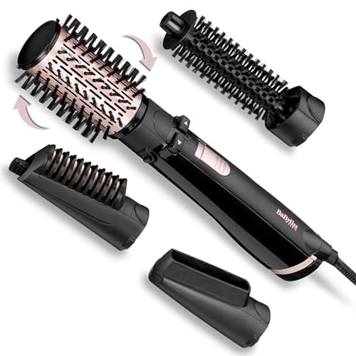 Image of BaByliss AS200E Brush & Style Ionic rotating hot air brush set, 1000 watts, 4 attachments, black, 5-piece set