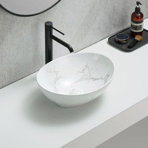 Image of Milano Altham Marble Effect Oval Countertop Bathroom Basin Sink - 405mm x 330mm