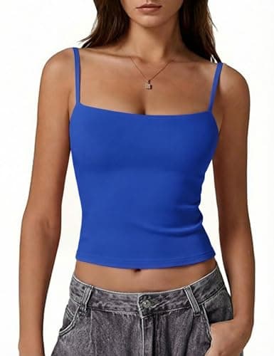 Image of Gyabnw Vest Top Women UK Sleeveless Square Neck Camisole Summer Tops Spaghetti Strap Crop Tank Tops Sexy Y2K Style for Summer Royal Blue