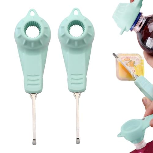 Image of Bottle Opener with Screw Cap, Multifunctional Corkscrew, Lid Opener Seniors, Water Bottle Opener, Labour-Saving Drink Bottle Opener, Screw Cap Opener, Pack of 2 (Green 1)