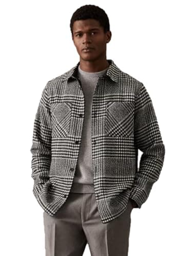 Image of EX Autograph Mens Wool Blend Overshirt Stormwear Casual Smart Shirt (UK, Alpha, S, Regular, Regular, Black/White Check)