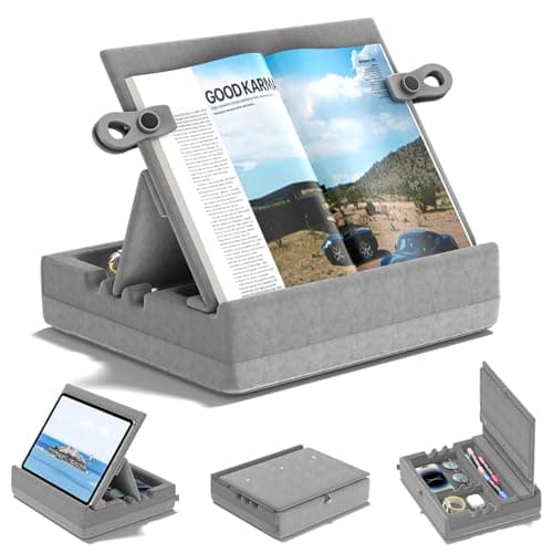 Image of KDD Book Stand Holder for Reading, Multi-Angle Viewing Reading Pillow Stands with Organizer Tray for Lap, Bed, Desk and Couch, Foldable Tablet Pillow Holder for I-pad, Phone, E-Reader (4.7"-15")