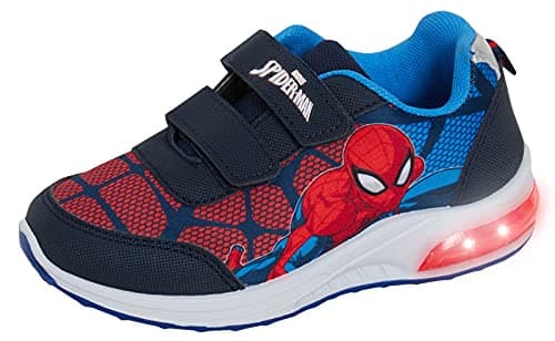 Image of Marvel Boys Spiderman Light Up Trainers Kids Flashing Lights Running Sports Skater Shoes Navy 13 UK Child/EU 32
