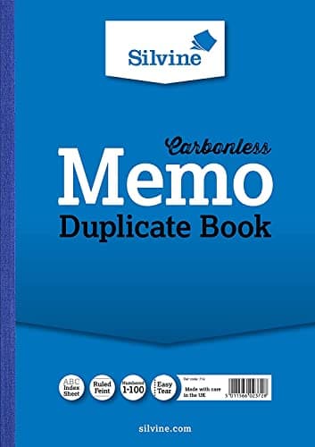 Image of Silvine A4 Carbonless Duplicate Memo Book - Numbered 1-100 with Index Sheet