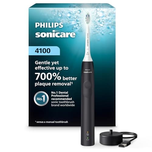 Image of PHILIPS Sonicare 4100 Electric Toothbrush, Rechargeable Electric Toothbrush with Pressure Sensor, Black HX3681/24
