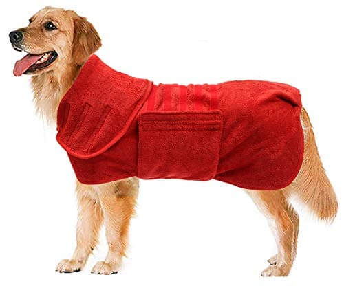 Image of Geyecete Dog Drying Coats-dog towels absorbent robe Dry Fast Dog Bag-Dog Bathrobe Towel-Microfibre Fast Drying Super Absorbent Pet Dog Cat Bath Robe Towel-Red-S-new