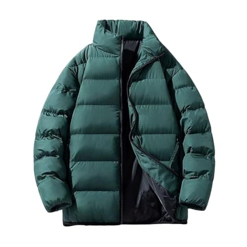 Image of Mymyguoe Puffer Jacket Men's Oversized Down Jacket Windproof Down Coat Puffer Jacket Plain Leisure Jacket Stand-Up Collar Quilted Jacket Thick Baggy Winter Jacket Warm Thick Transition Jacket, Q1