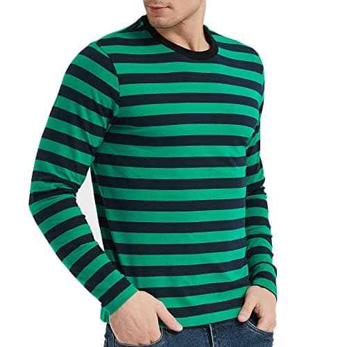 Image of Men's T-Shirt Casual Cotton Spandex Striped Crewneck Long-Sleeve T-Shirts Basic Pullover Stripe Man tee Shirt