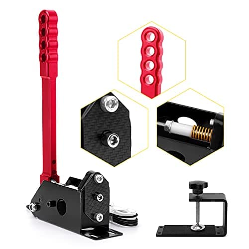 Image of aikeec 64 Bit USB Handbrake PC Handbrake Hall Sensor for PC Widows Sim Racing Games G25 G27 G29 T500 FANATECOSW DIRT RALLY (With Clamp, Red)