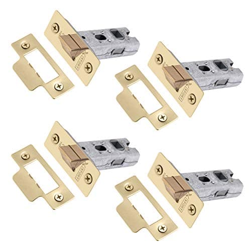Image of XFORT Tubular Latch, Polished Brass, Tubular Door Latch for Internal Wooden Doors, (4 Pack, 65mm)