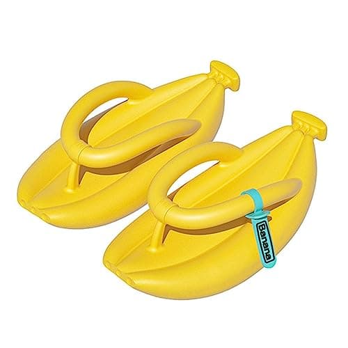 Image of BOBVB Banana Flip Flops, Banana Slippers, Adult EVA Banana Flip Flops for Women Men, Non-Slip Funny Slippers Shower Shoes Thickness Sandals Slides For Summer (1 Pair) M yellow