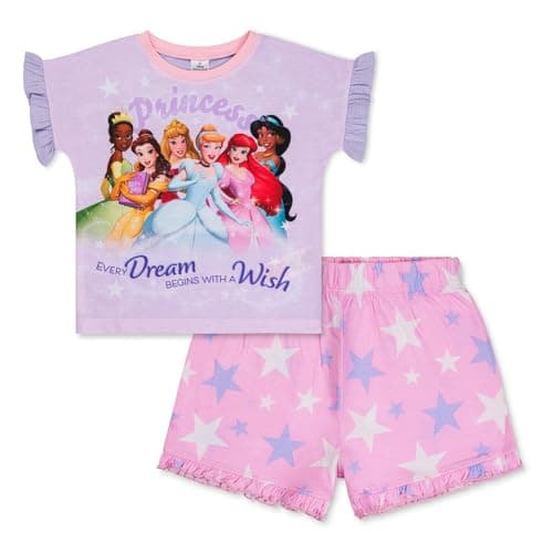Image of Disney Princess Girls Pyjamas Cotton Pjs – Kids Summer Pyjama Set Short Sleeve Nightwear, Toddler & Girls Sleepwear Ages 2–10 (UK, Age, 4 Years, 5 Years, Regular) Pink