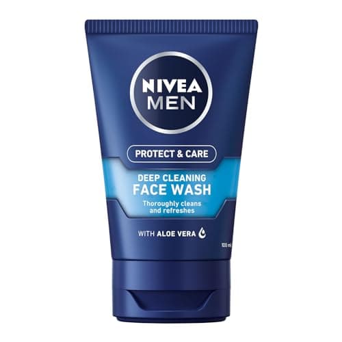 Image of NIVEA MEN Deep Cleaning Face Wash Protect & Care (150 ml), Deep Cleansing Mens Face Wash and Face Cleanser with Aloe Vera and Pro-Vitamin B5, Exfoliating Face Wash, Pack of 3