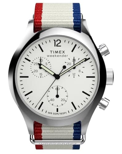 Image of Timex Men's Weekender New England Chronograph 40 mm Watch - Gray Eco-Conscious Fabric Strap with White Dial TW2Y15800